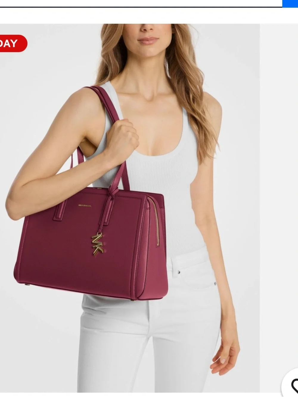 Michael Kors Mulberry Leather Tote with Gold-Tone Hardware